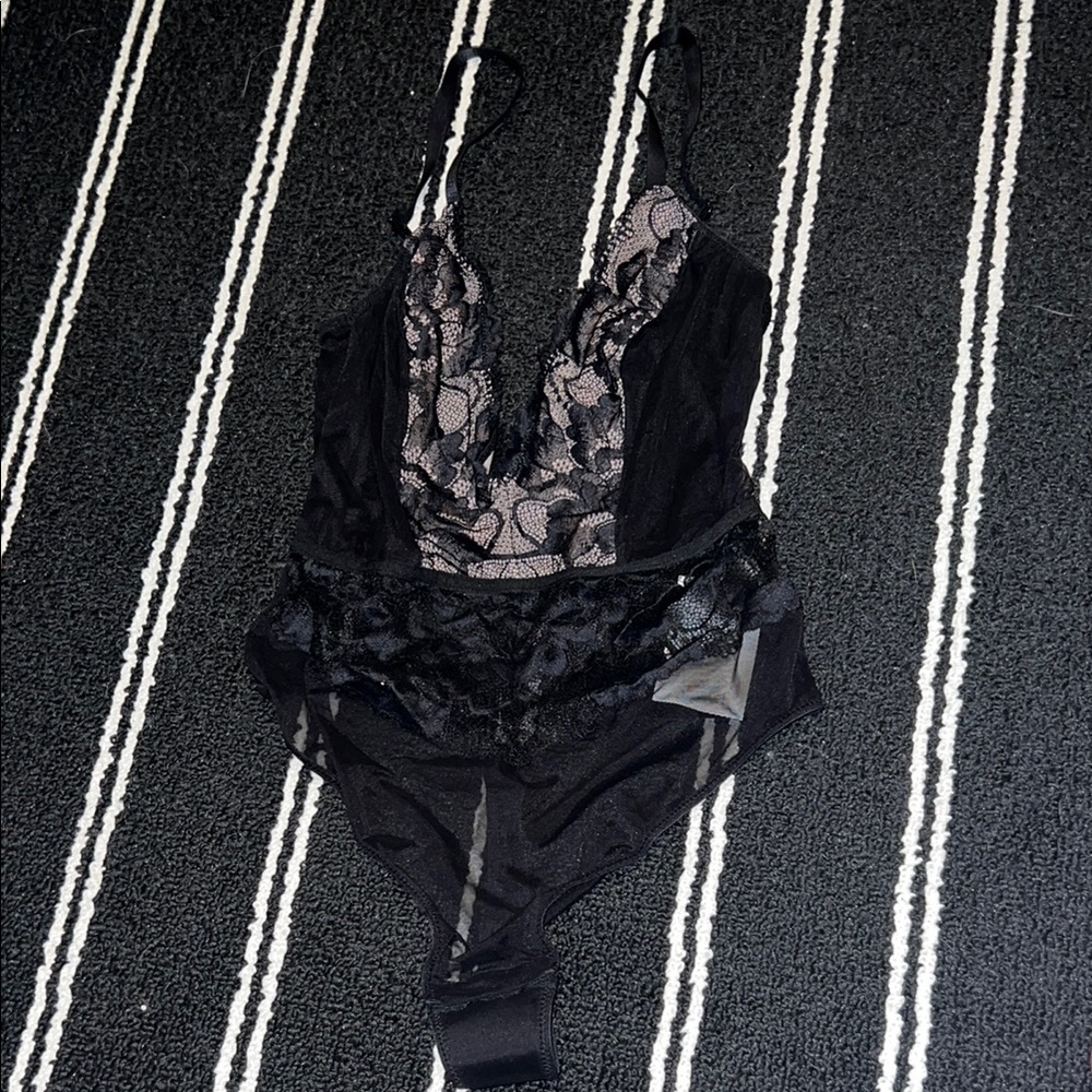 H&M Black Lace Sheer Mesh Bodysuit